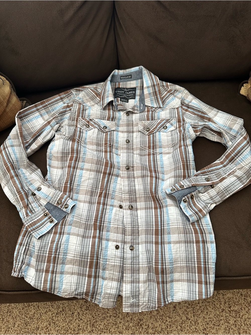 Little Kids’ Cody James Brown & Light Blue Plaid Button-Up Shirt